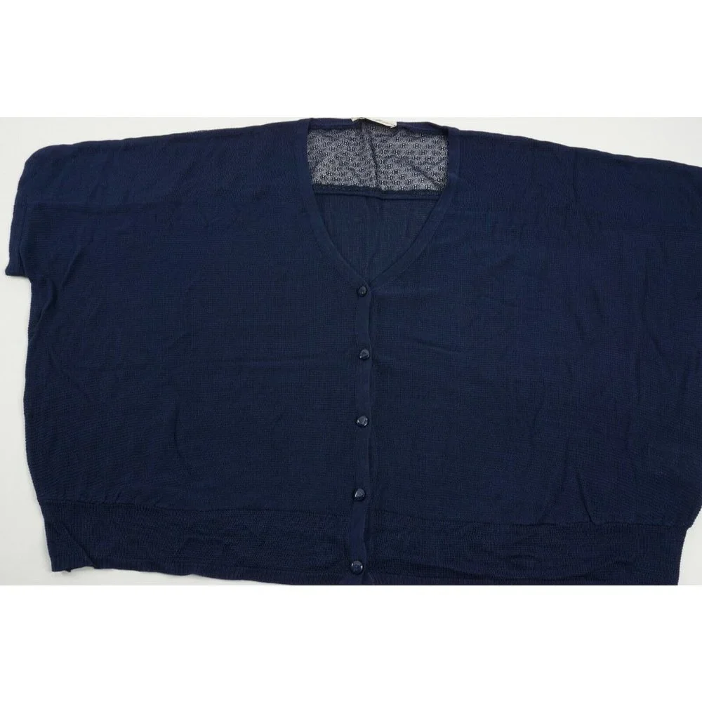New Cashmere Company Women's 44/46 Blue Knit Cotton Silk V-Neck Cardigan Sweater - Picture 9 of 10